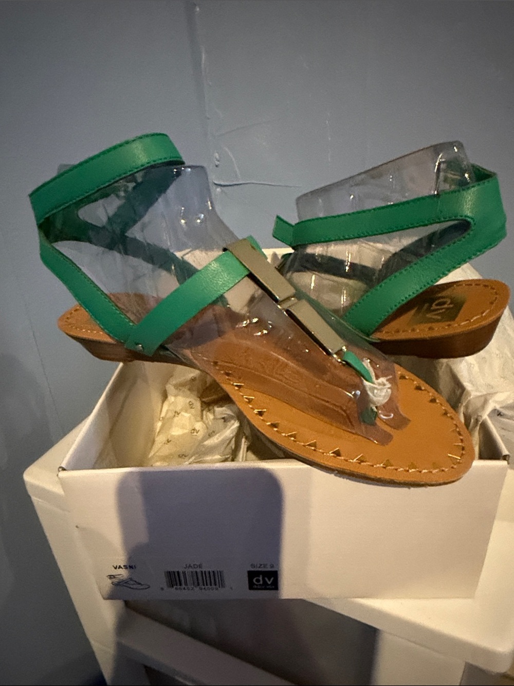 Dolce Vita Green T-Strap Sandals with Metallic Accent